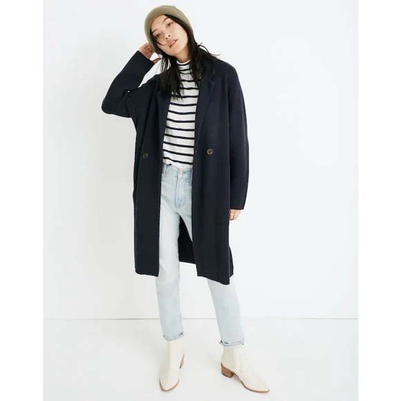 Madewell Jackets & Blazers - Madewell Black Merino Wool Double Breasted Sweater Coat Size XS Timeless Capsule